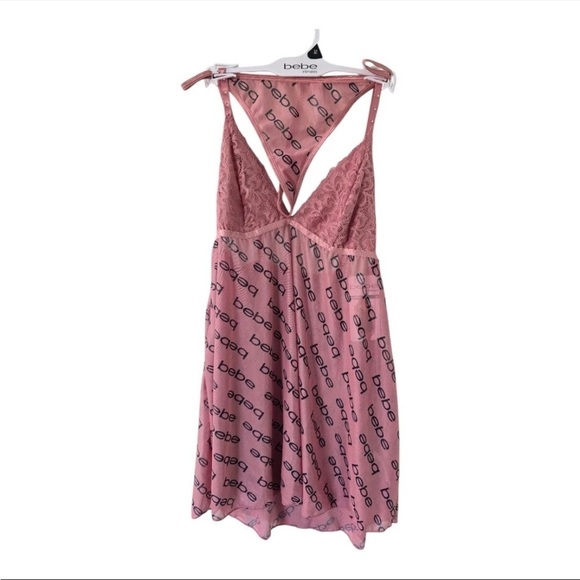 Bebe  Lingerie Babydoll Mesh Set Sexy Blush Lace Sz M See Through New Y2k - Picture 5 of 10